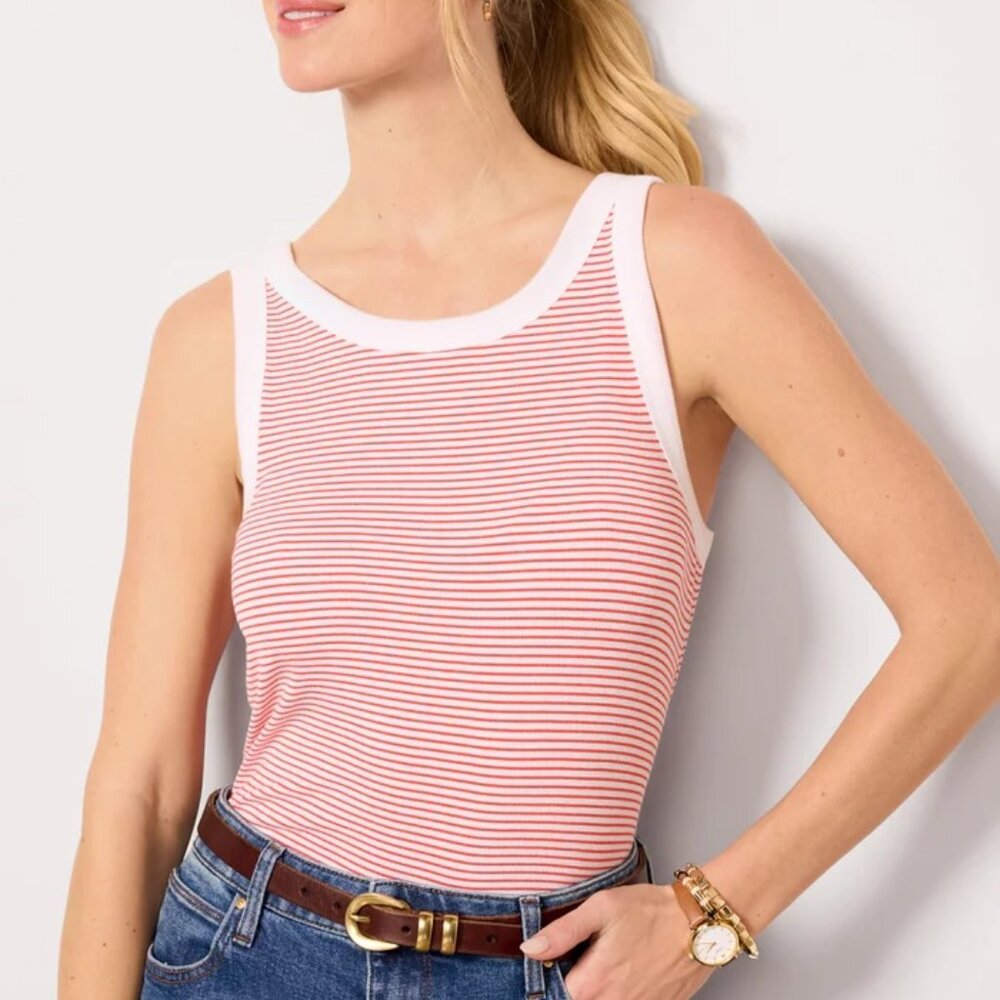 Evereve Size L Ever Rib Red & White Striped Tank Top